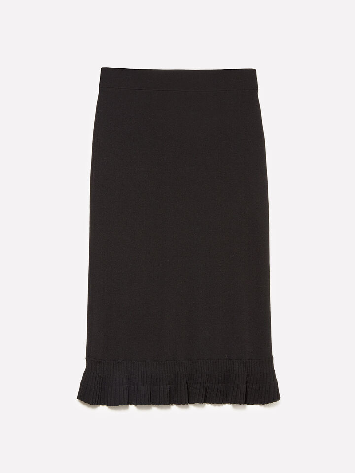 Black knit skirt with rouches - women's midi skirts - Black | Sisley image number 6